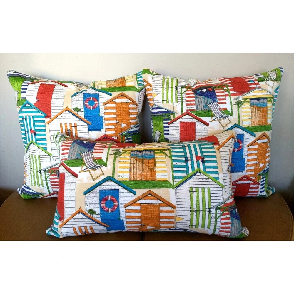 Richloom Solarium 20X20 Zippered Throw Pillow Covers BEACH HUTS In/Outdoor 2 NEW